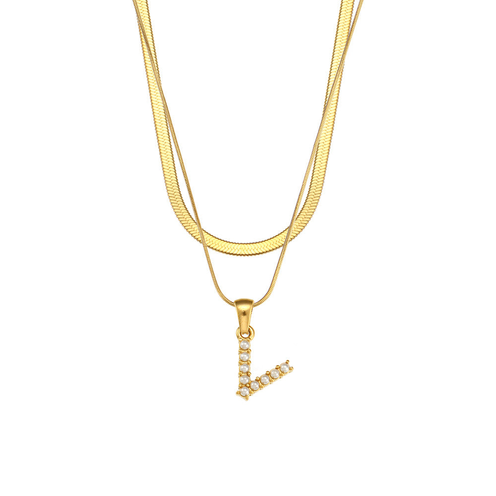 Women's Double-layer Chain Pearl Pendant Necklace