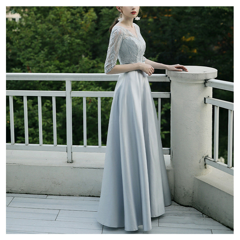 Women’s Elegant Evening Gown with Lace Sleeves in 6 Colors XS-4XL