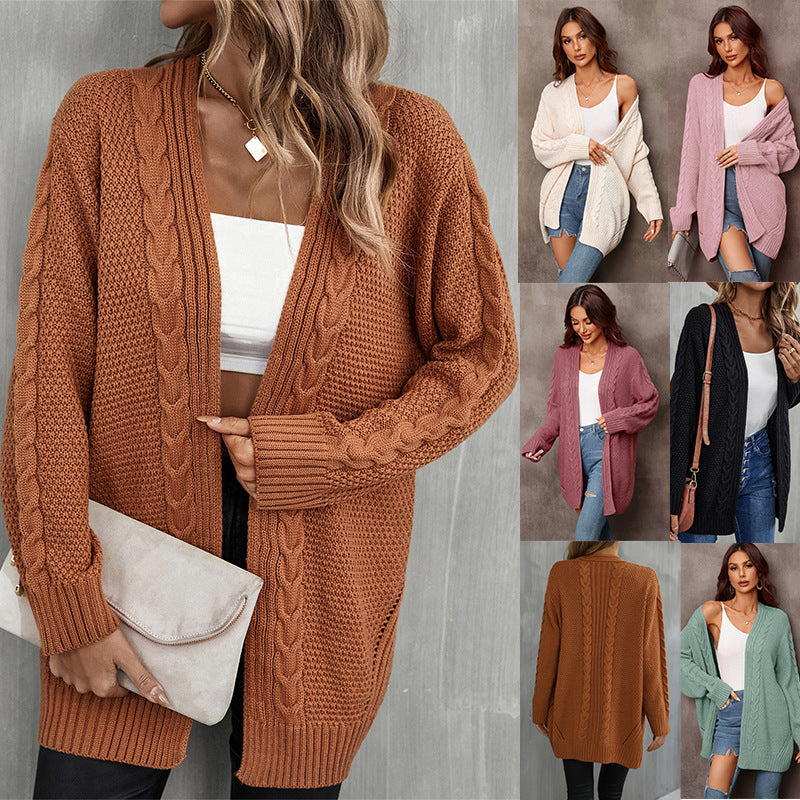 Women's Mid-Length Long Sleeve Knit Cardigan