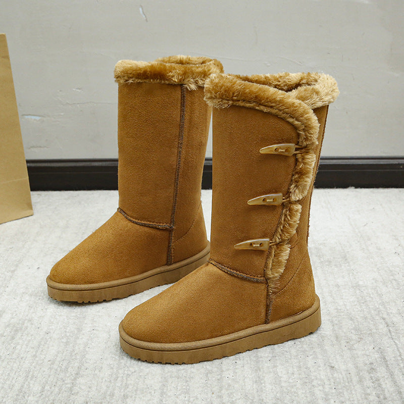 Women’s Plush Suede Snow Boots with Flat Heel in 3 Colors - Wazzi's Wear