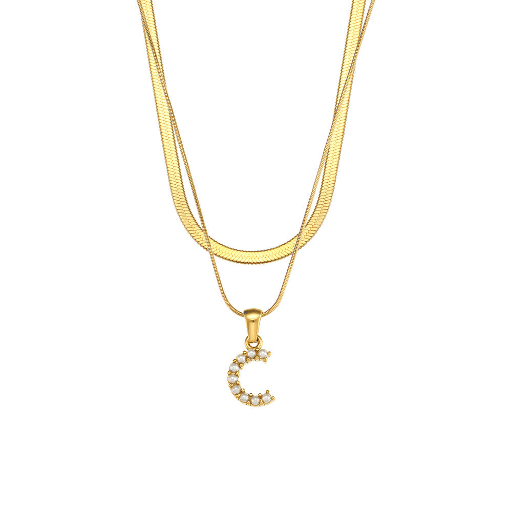 Women's Double-layer Chain Pearl Pendant Necklace