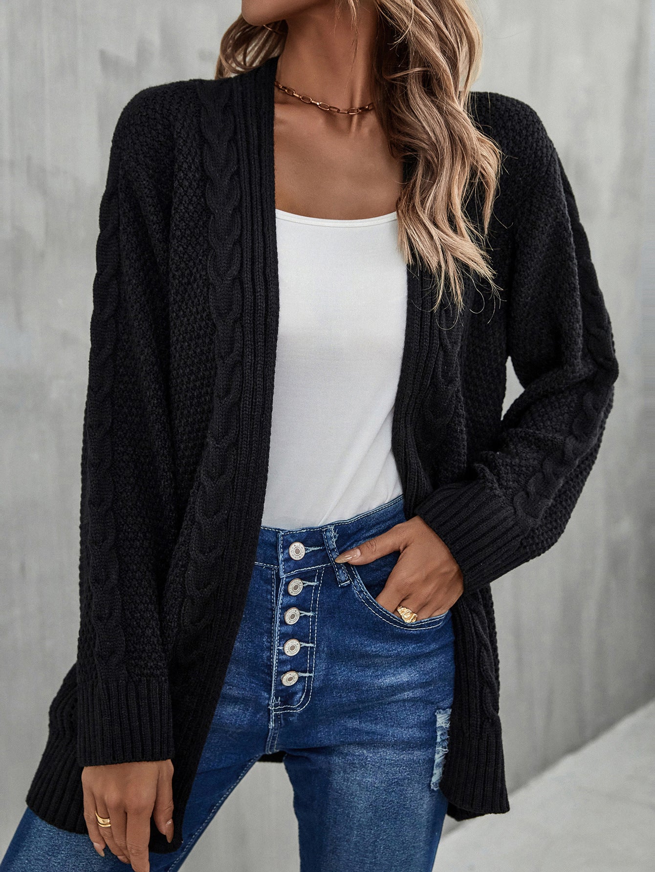 Women's Mid-Length Long Sleeve Knit Cardigan