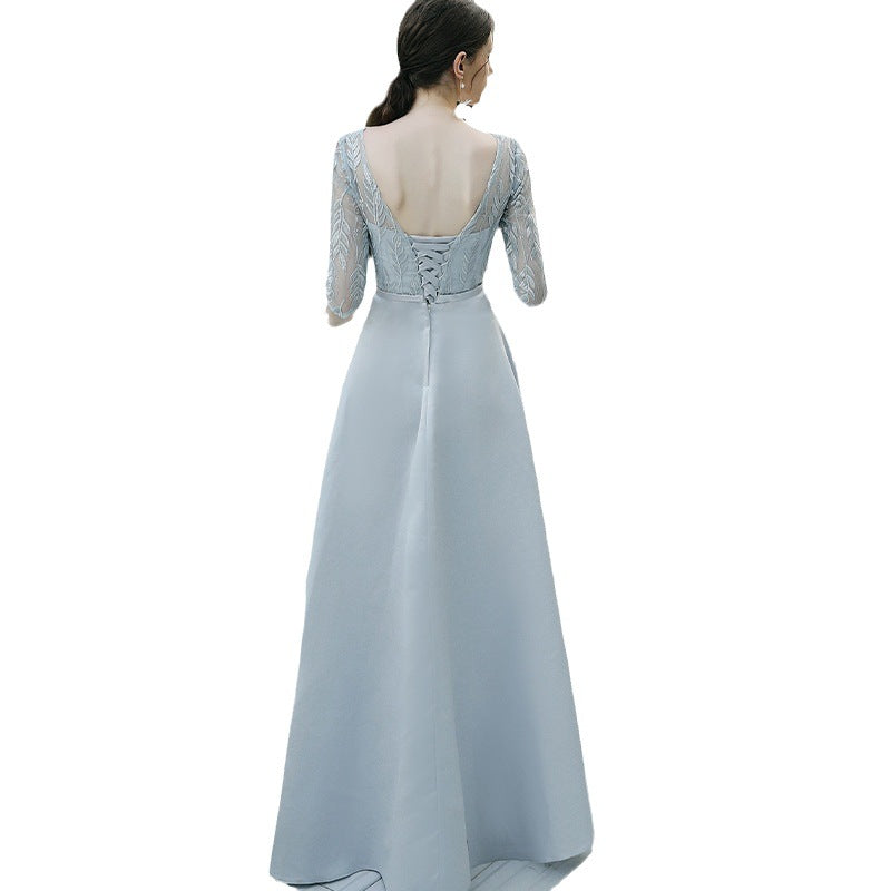 Women’s Elegant Evening Gown with Lace Sleeves in 6 Colors XS-4XL