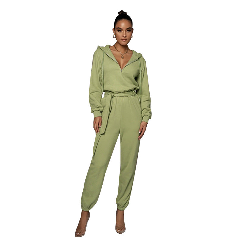 Women’s Long Sleeve Hooded Leisure Jumpsuit in 4 Colors XS-XL - Wazzi's Wear