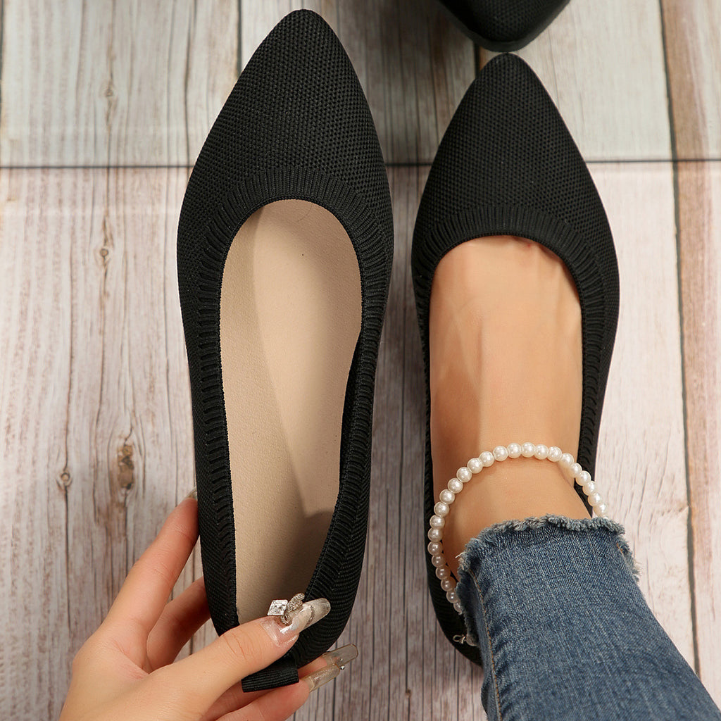 Women's Solid Color Slip-On Flats with Pointed Toe