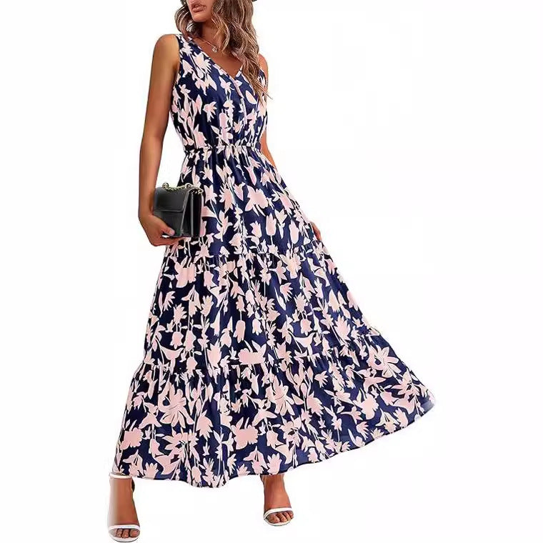 Women's V-Neck Sleeveless Maxi Dress in 10 Patterns