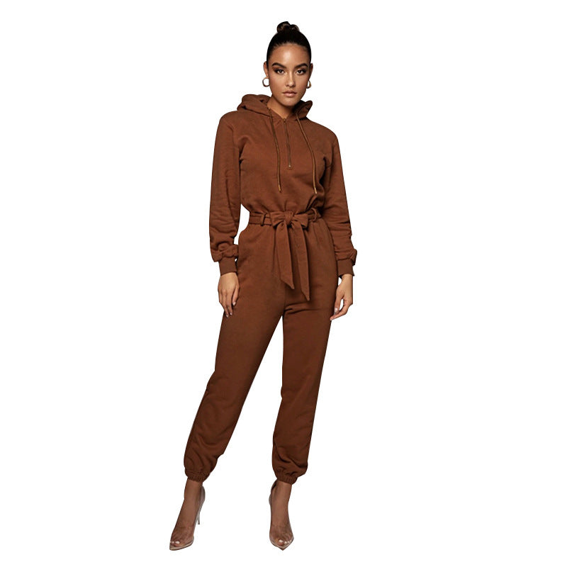 Women’s Long Sleeve Hooded Leisure Jumpsuit in 4 Colors XS-XL - Wazzi's Wear