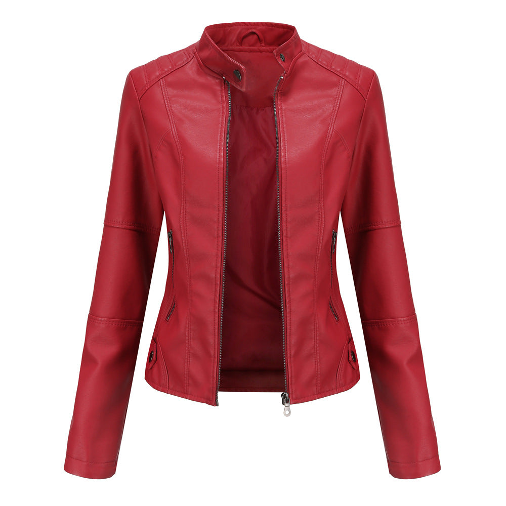 Women’s PU Leather Slim-Fit Jacket with Side Pockets in 7 Colors XS-4XL - Wazzi's Wear