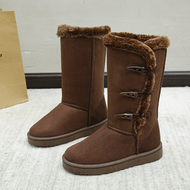 Women’s Plush Suede Snow Boots with Flat Heel in 3 Colors - Wazzi's Wear