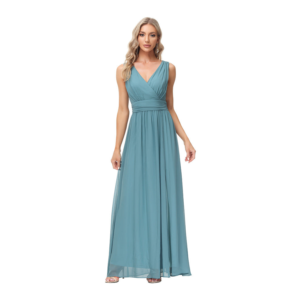 Women’s Chiffon V-Neck Sleeveless A-Line Evening Prom Dress S-XXL - Wazzi's Wear