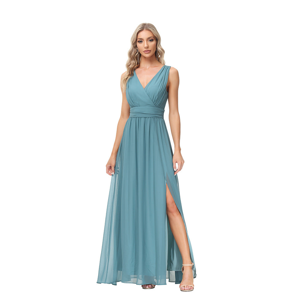 Women’s Chiffon V-Neck Sleeveless A-Line Evening Prom Dress S-XXL - Wazzi's Wear