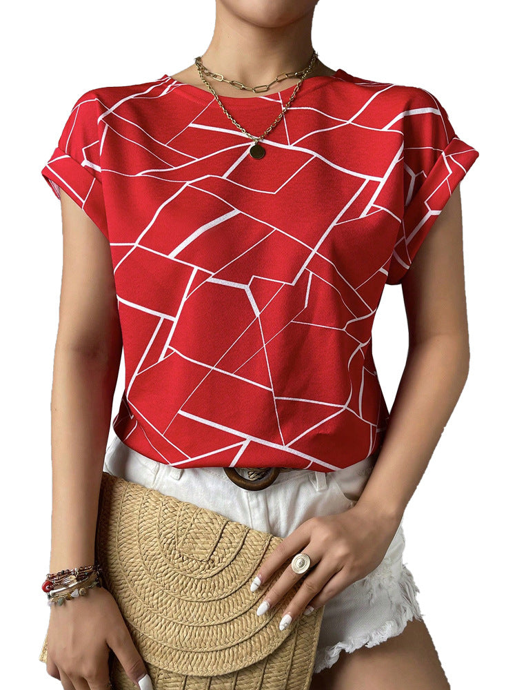 Women's Geometric Print Short Sleeve Blouse