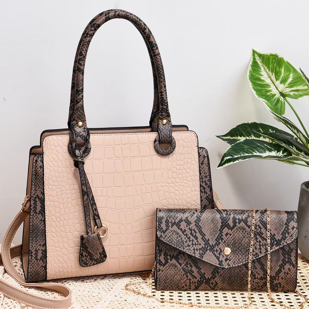 Women’s Snake Print Hand Shoulder Bag Two Piece Set