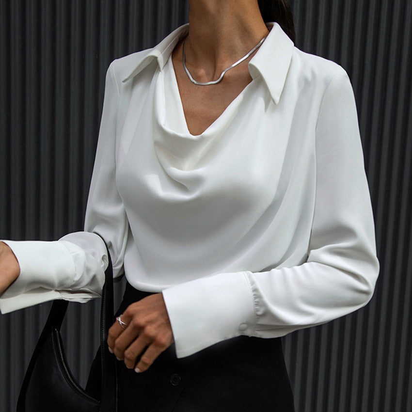 Women's Elegant Long Sleeve Blouse with Cowl Neck