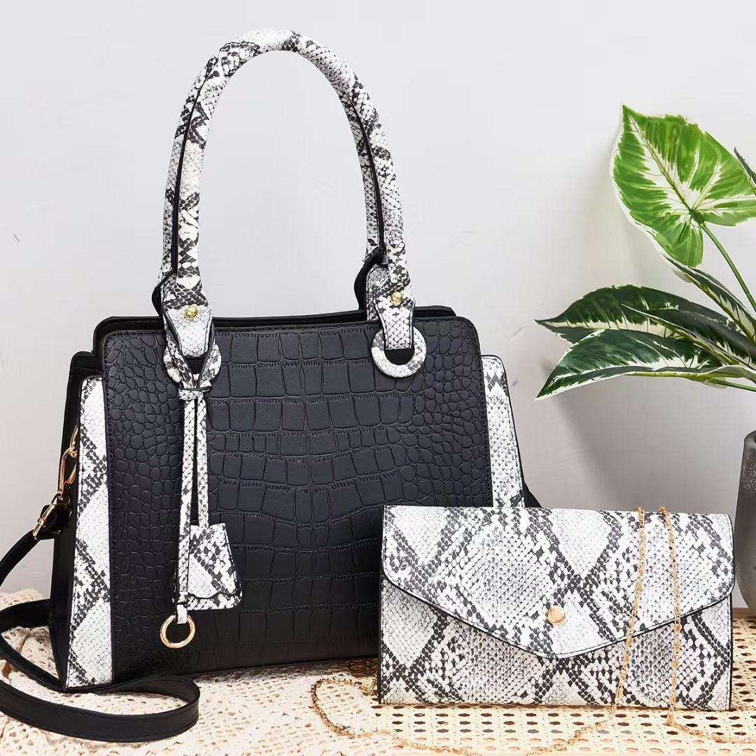 Women’s Snake Print Hand Shoulder Bag Two Piece Set