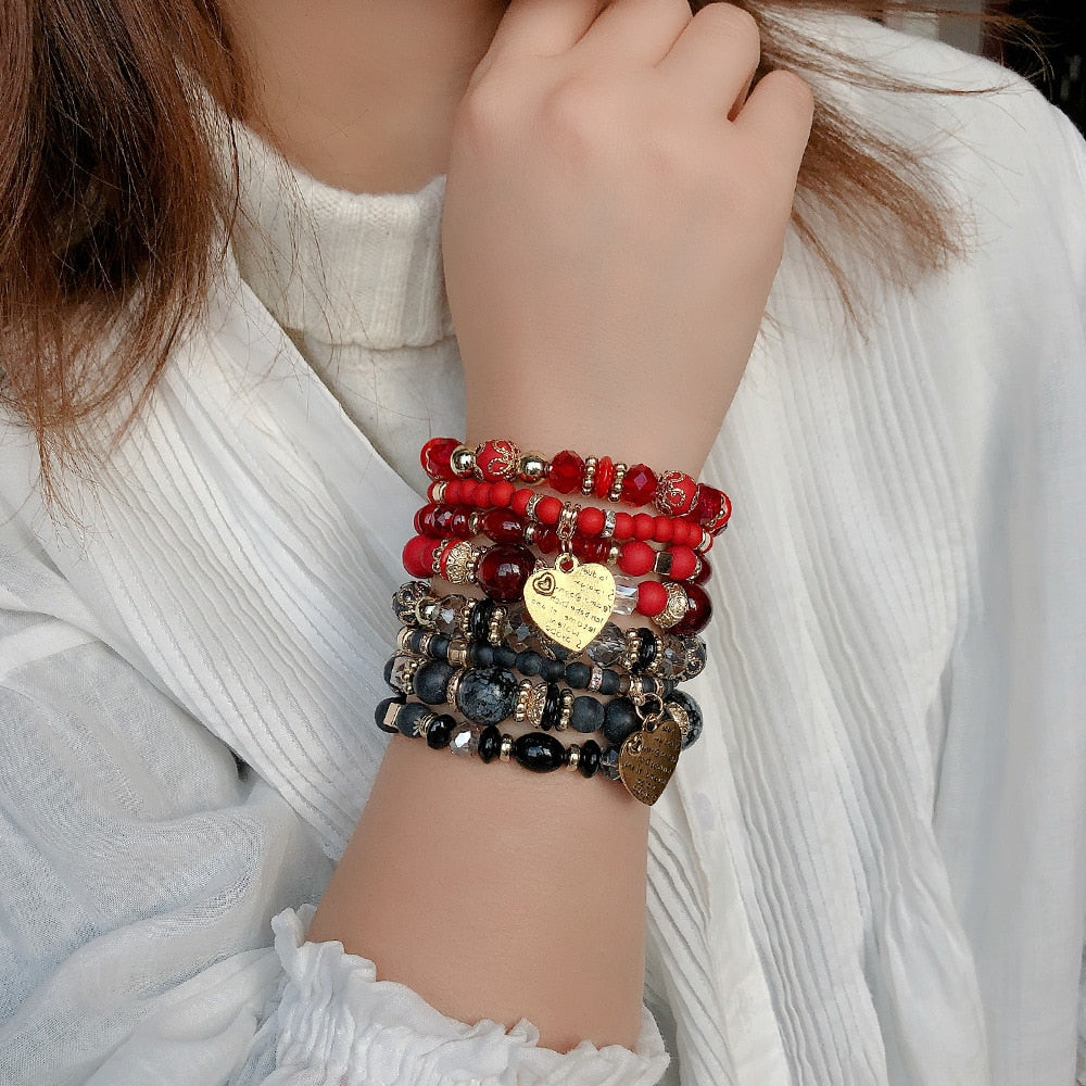 Women's 4 Piece Crystal Boho Heart Bracelet in 17 Colors - Wazzi's Wear