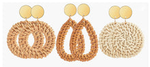 Load image into Gallery viewer, Rattan Earrings in 3 Shapes - Wazzi&#39;s Wear
