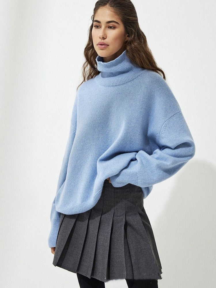 High Collar Loose Knitted Top Sweaters Women's Clothing