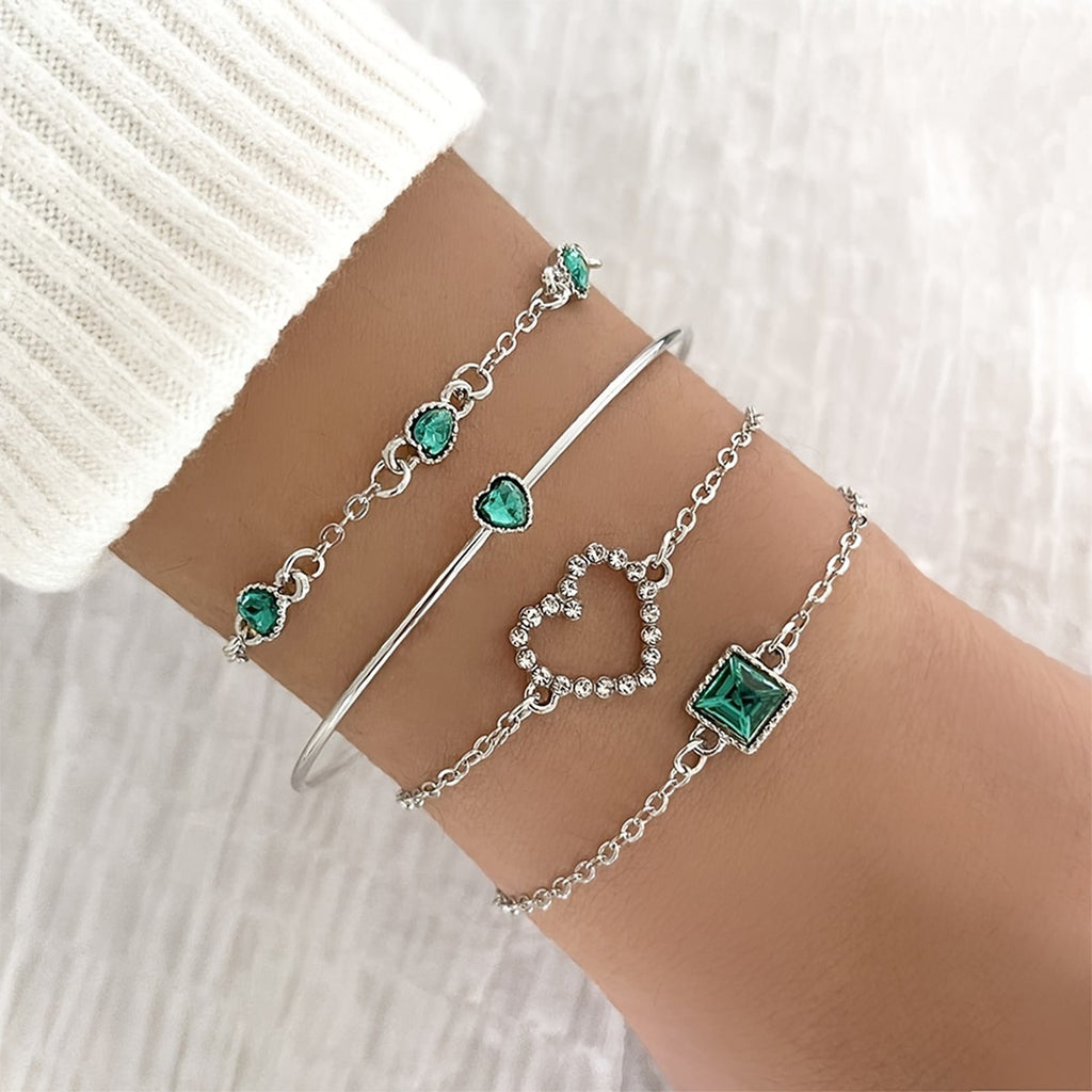 Women’s Gemstone Heart Bracelet Set in 3 Colors - Wazzi's Wear