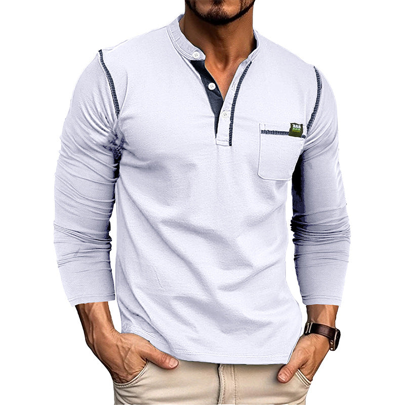 Men's Long Sleeve Shirt with Button Collar and Chest Pocket