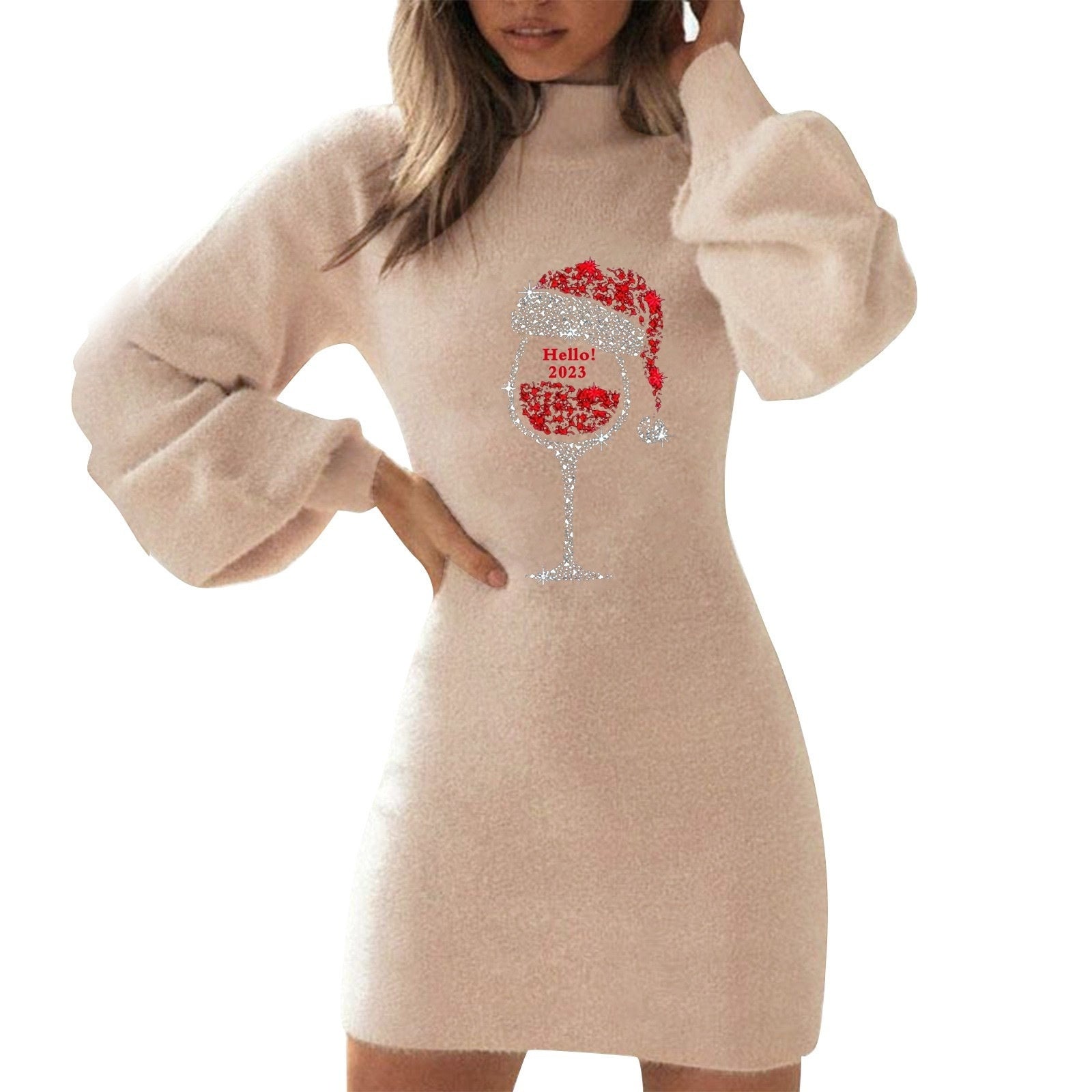 Slim-fit Sheath Lantern Long Sleeve Christmas Dress