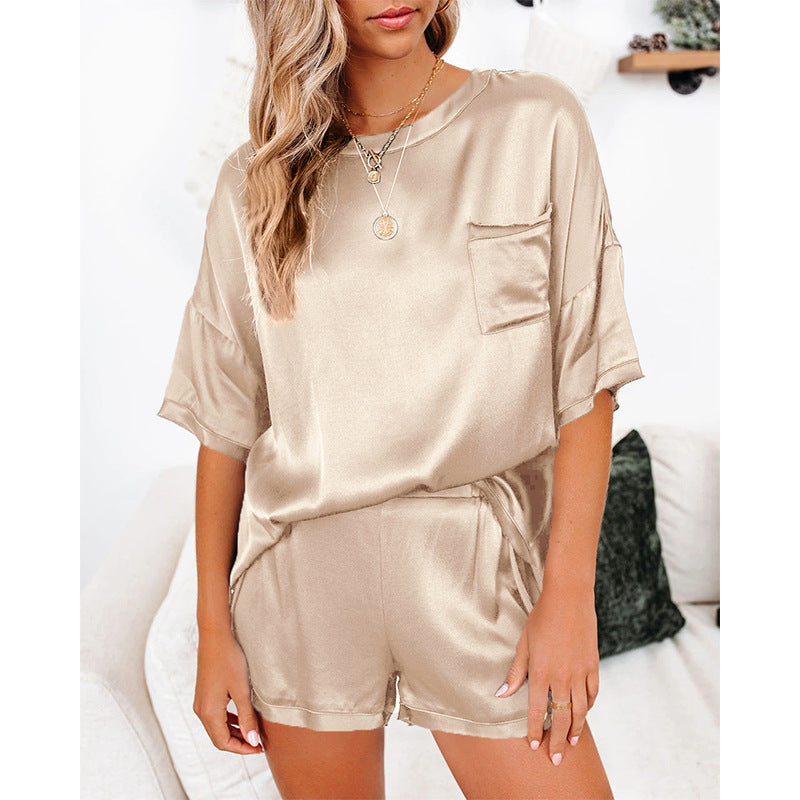 Women’s Silk Short Sleeve Top with Shorts Loungewear Pyjama Set