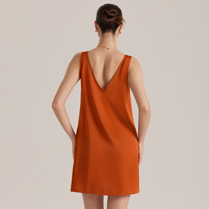 Womens Sleeveless Satin Chiffon V-Neck Nightdress
