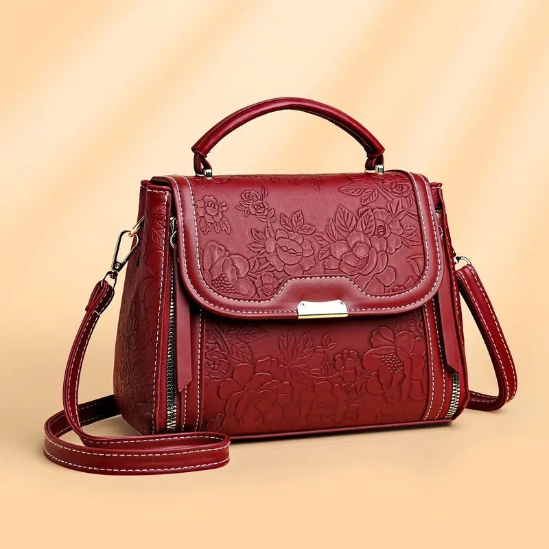 Rose Embossed Crossbody Shoulder Bag