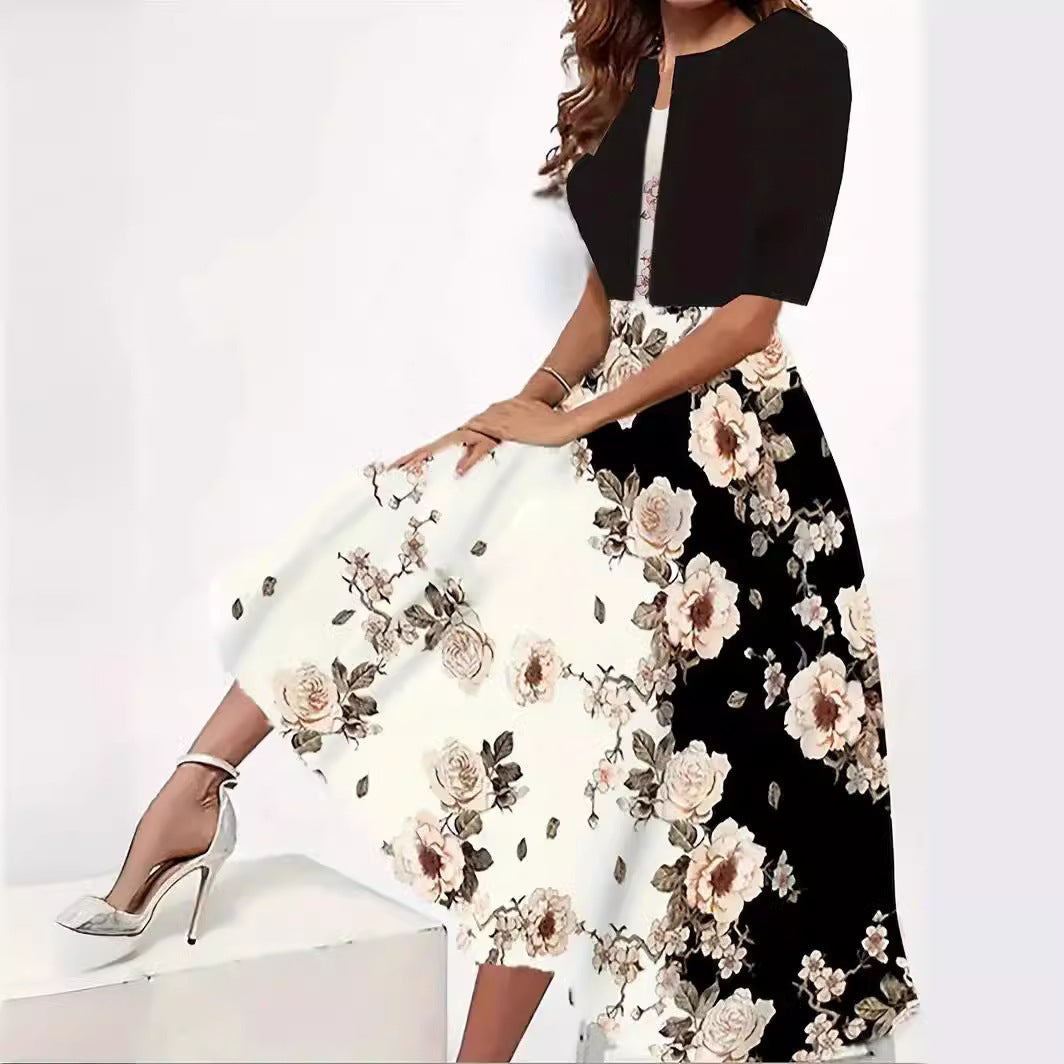 Women's Sleeveless Floral Midi Dress with Cardigan Two Piece Set