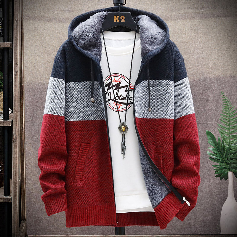 Men’s  Colorblock Fleece Lined Sweater Cardigan with Hood in 3 Colors M-3XL - Wazzi's Wear