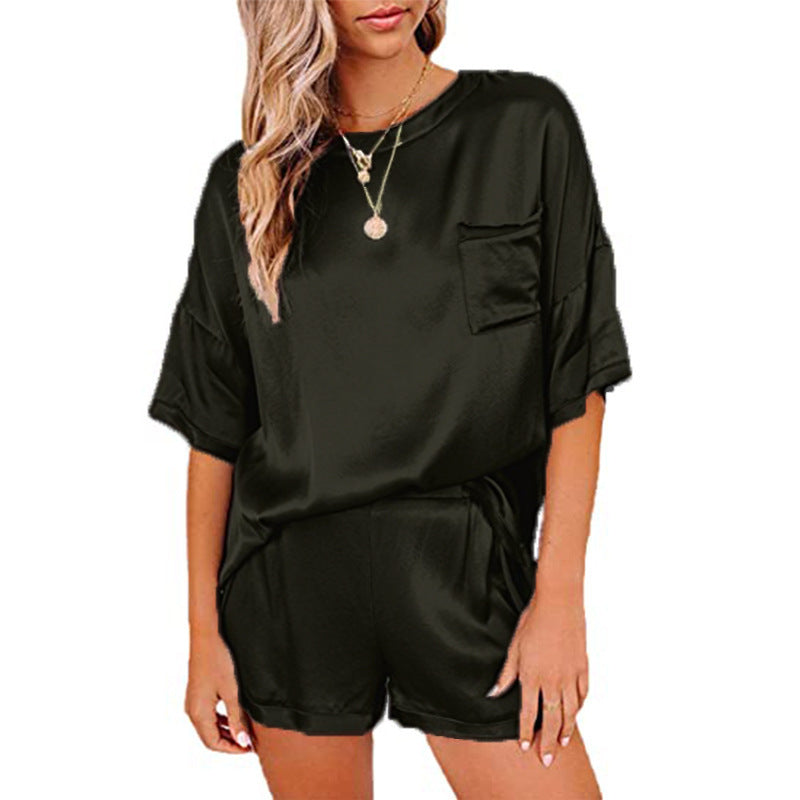 Women’s Silk Short Sleeve Top with Shorts Loungewear Pyjama Set