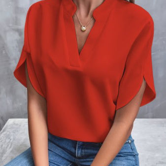 Women's Elegant V-Neck Short Sleeve Blouse