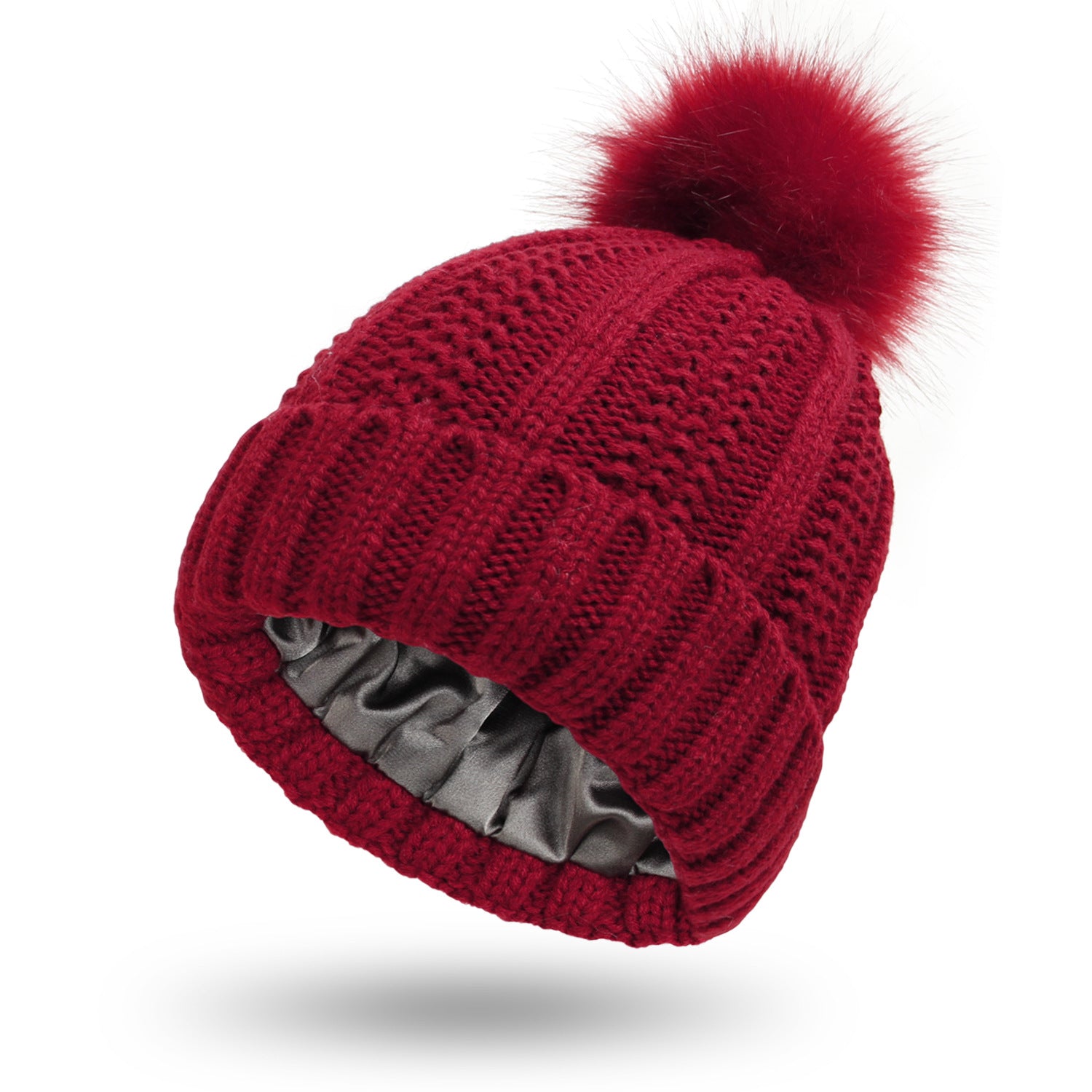 Women’s Knit Toque with Satin Lining and Pom Pom in 8 Colors - Wazzi's Wear