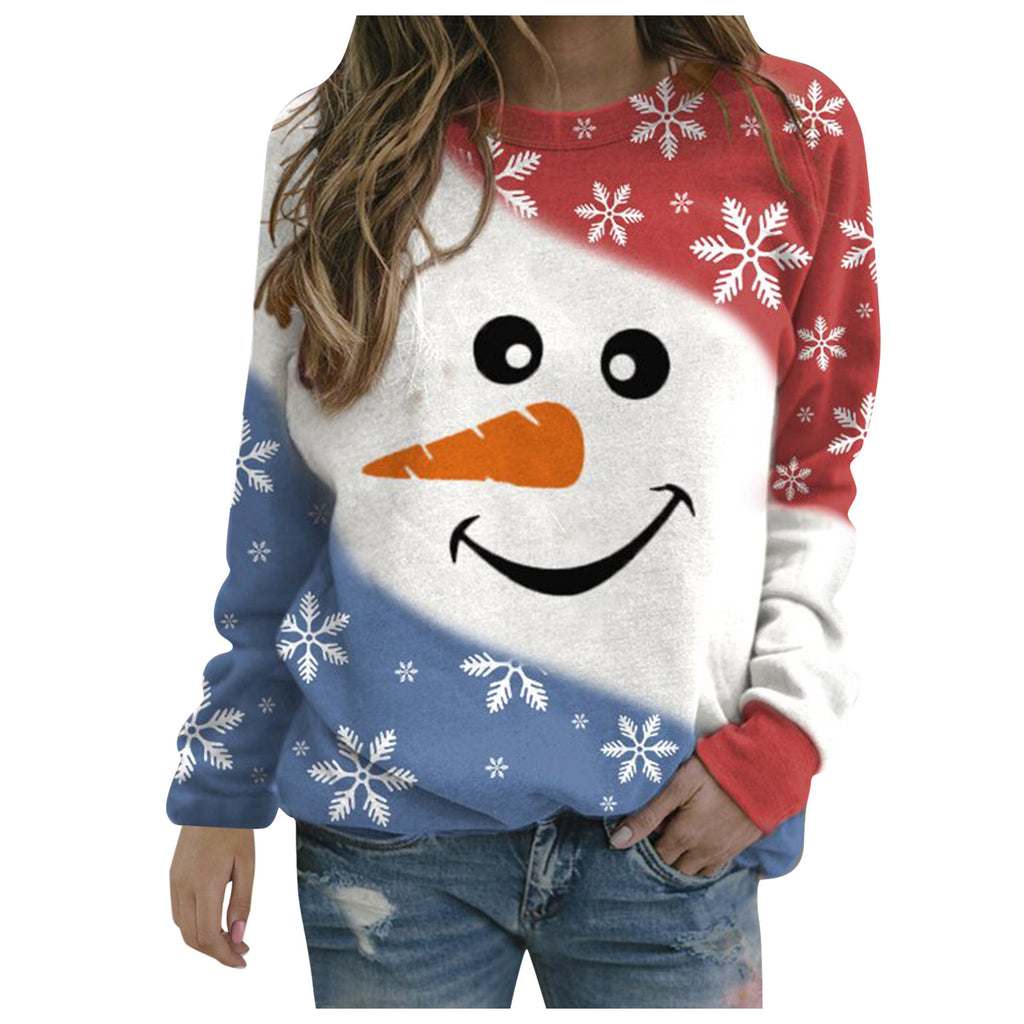 Women’s Long Sleeve Snowman Christmas Sweatshirt in 5 Colors and Patterns S-3XL - Wazzi's Wear
