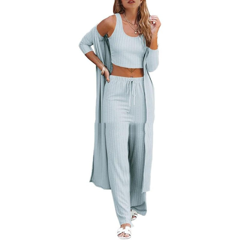 Vest Pants And Robe Three-piece Womens Loungewear Set