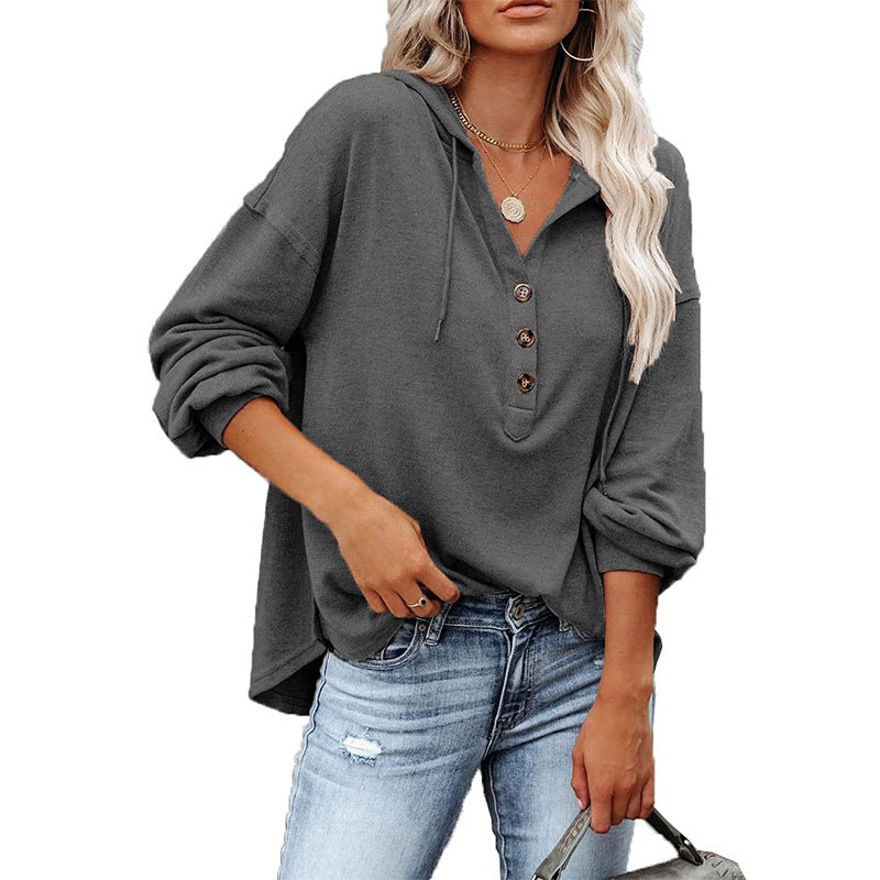 Women’s V-Neck Hooded Long Sleeve Shirt