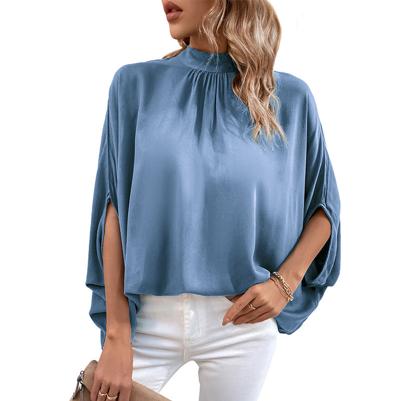European And American-style Irregular Lace-up Half-turtleneck Shirt