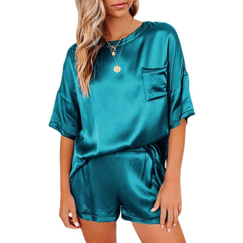 Women’s Silk Short Sleeve Top with Shorts Loungewear Pyjama Set