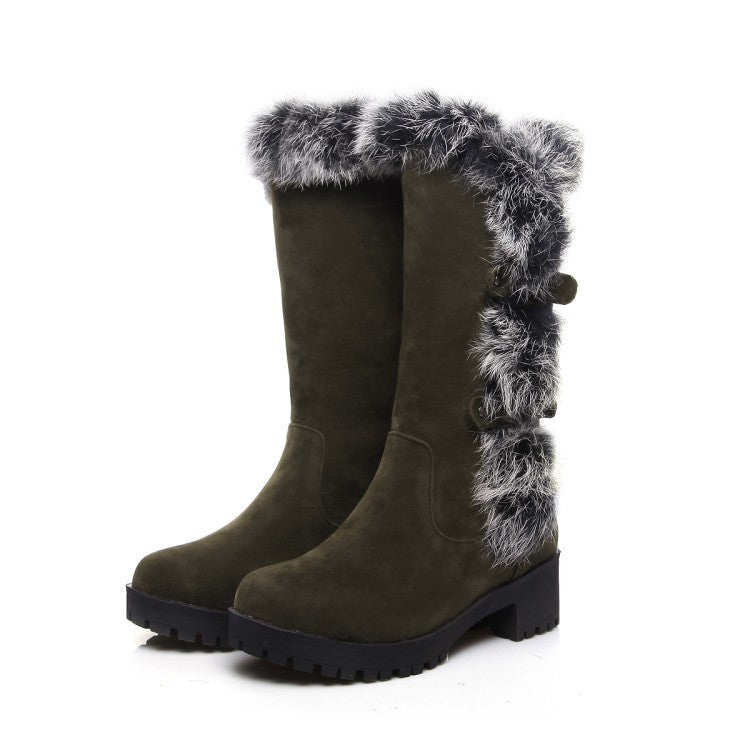 Women’s Suede Low Heel Snow Boots with Fur