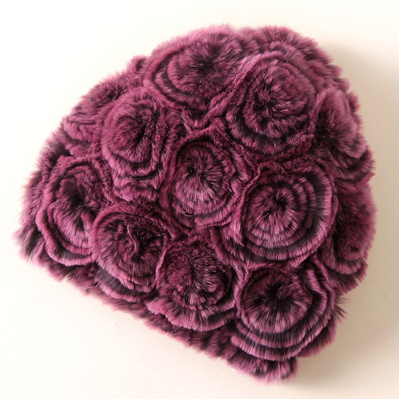 Women’s Fur-Lined Toque with Floral Design