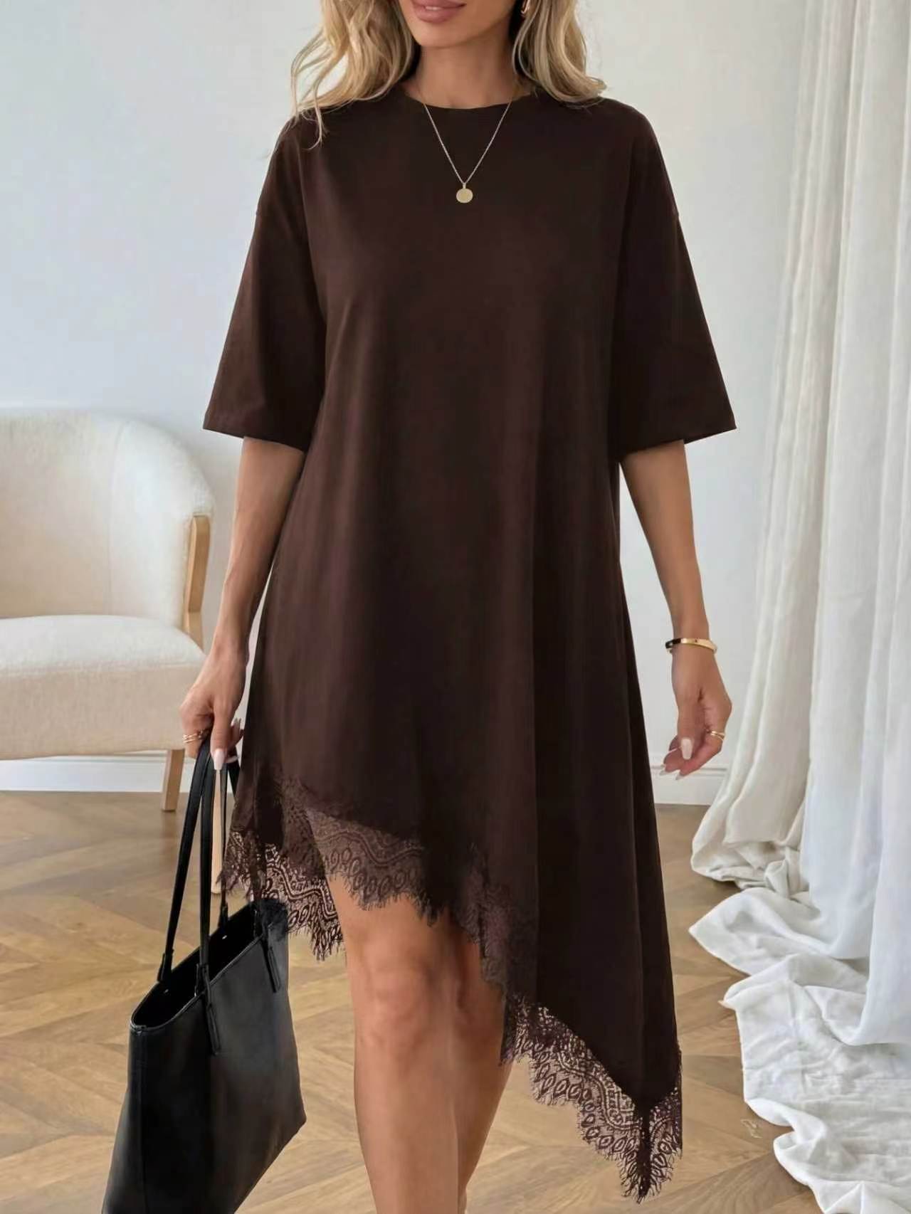 Women's Casual Solid Color Sexy Lace Trim Dress
