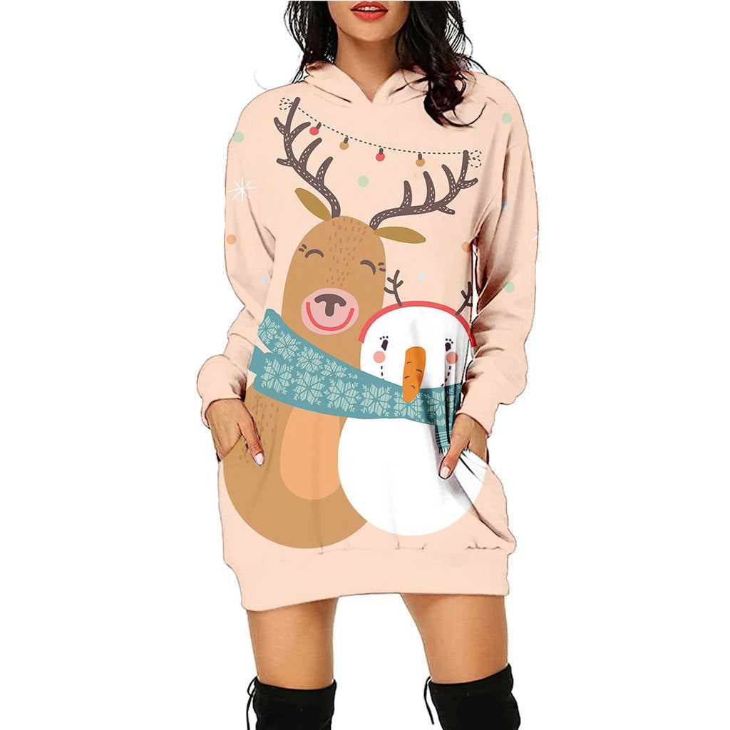 Women's Fashion Casual Printing Christmas Holiday Party Sweater Dress