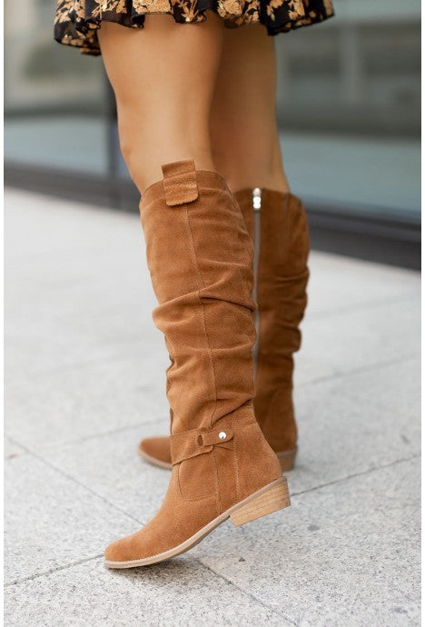 Women’s Suede Low Heel Knee High Boots