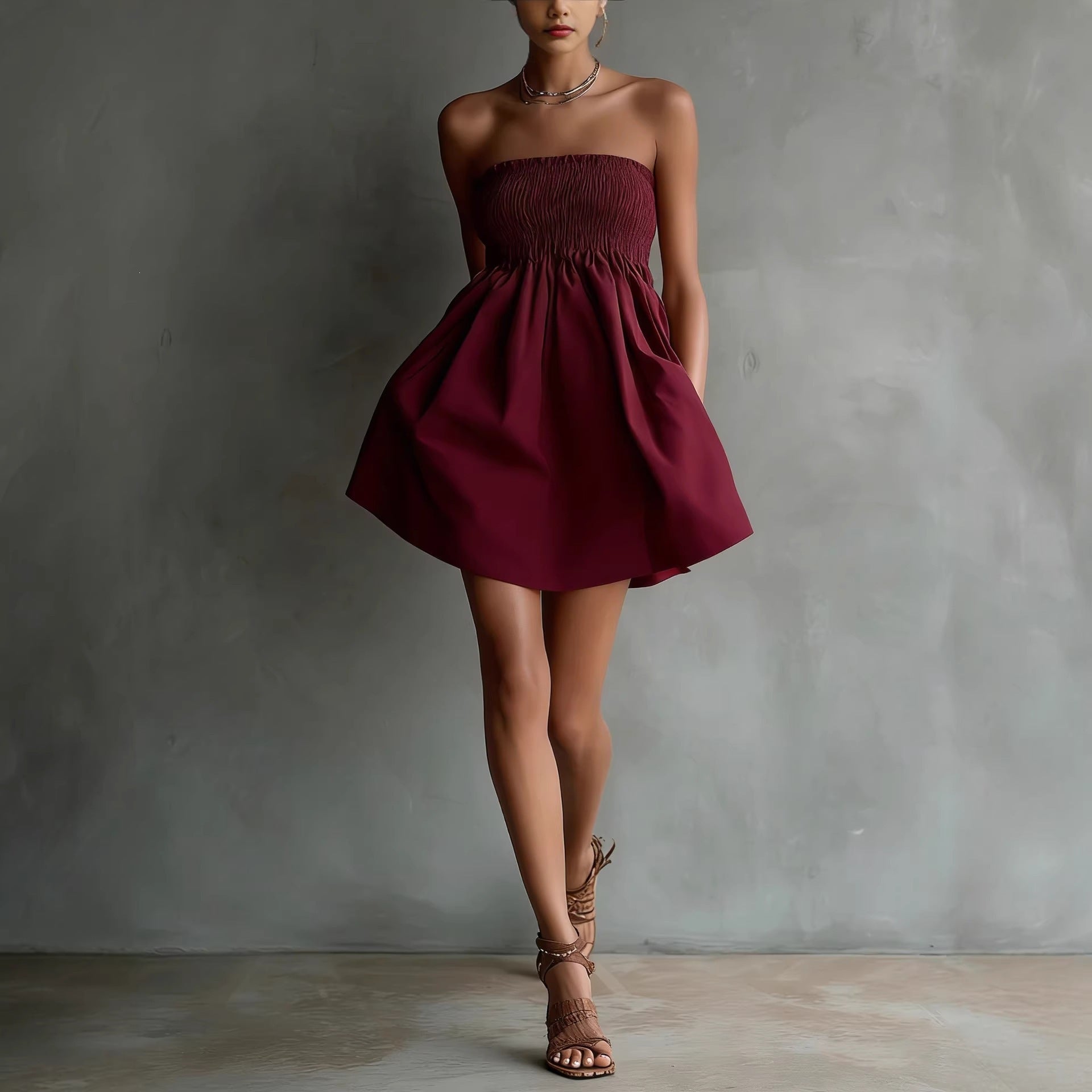 Women's Solid-Colored Strapless Tube Dress