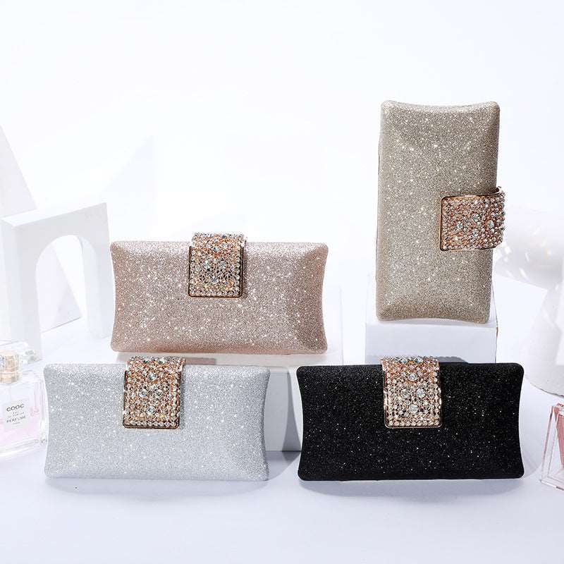 Elegant Rhinestone Clutch with Chain Strap in 4 Colors - Wazzi's Wear