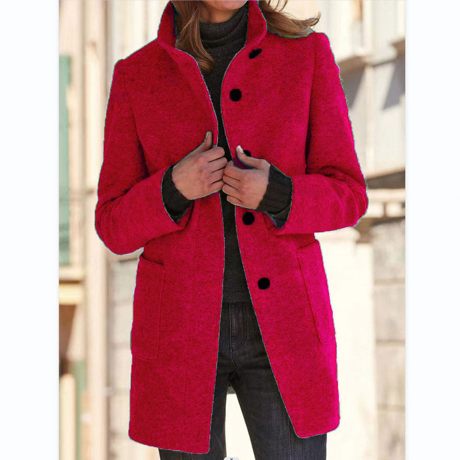 Women’s Wool Coat With Pockets and Stand Collar