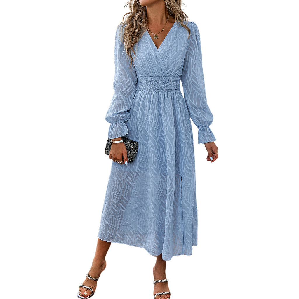 Women’s V-Neck Long Sleeve Chiffon Midi Dress in 2 Colors Sizes 4-18 - Wazzi's Wear