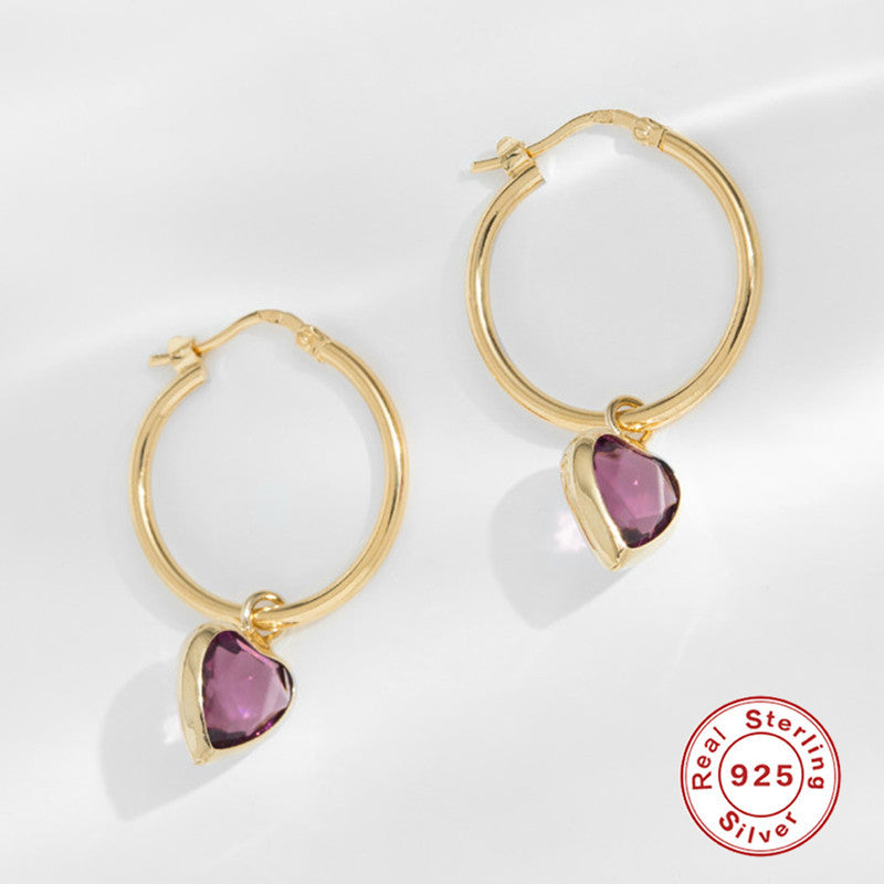 Sterling Silver Diamond Heart-Shape Drop Earrings in 3 Colors - Wazzi's Wear
