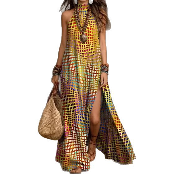 Loose-fit Printed Halterneck Split Dress