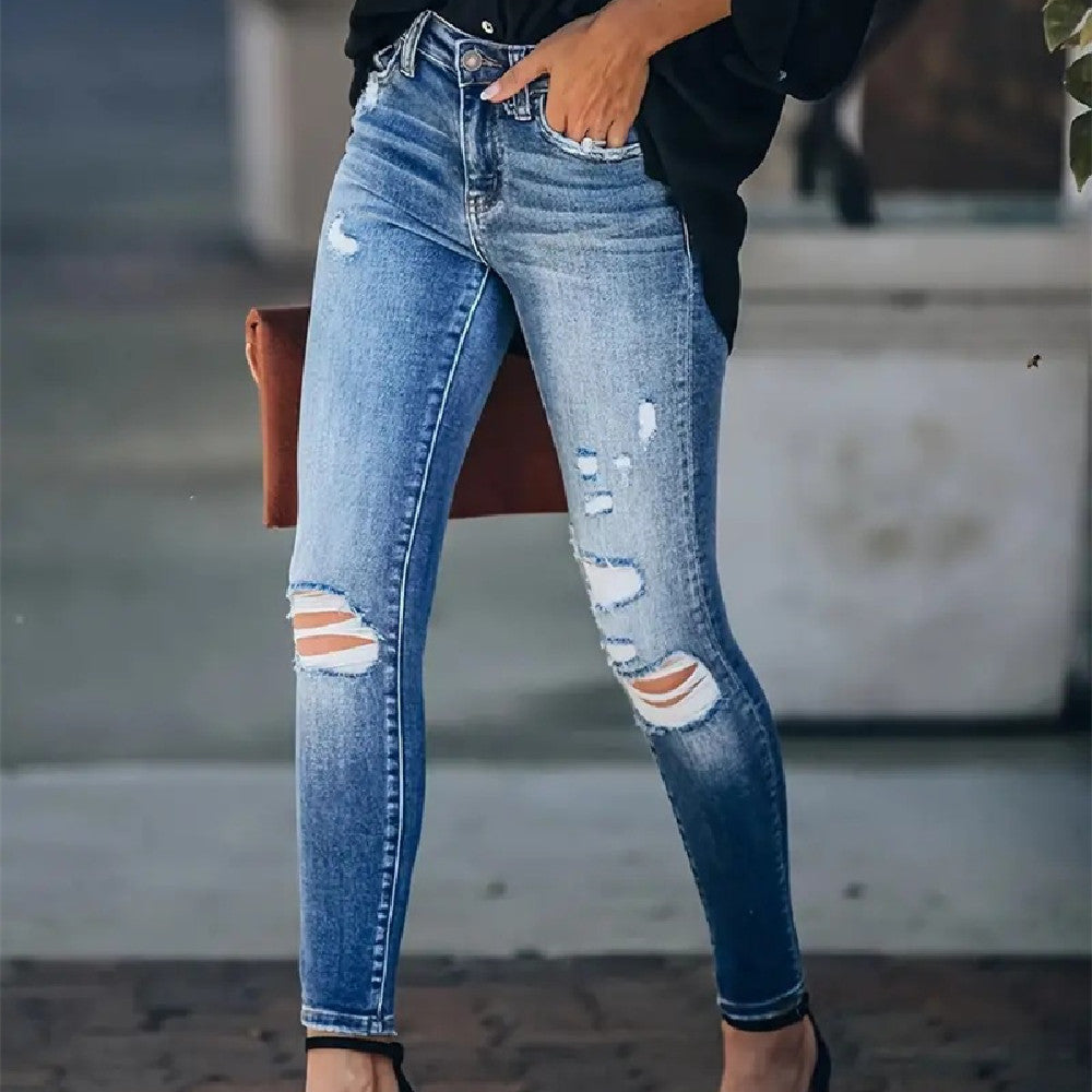 Women's High Waist Washed Ripped Skinny Jeans XS-L - Wazzi's Wear
